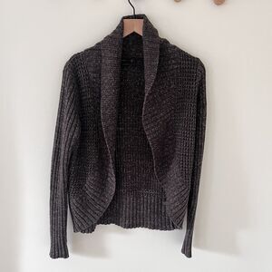 The Limited Womens Cardigan Sweater Brown Knit Open Front Collared Shimmer Small